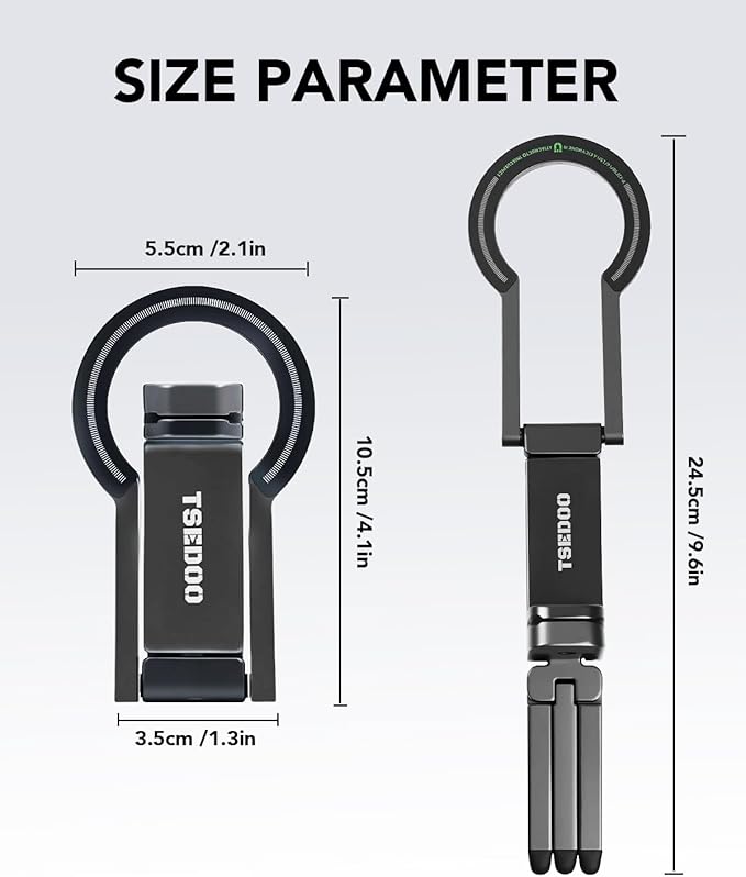 Magnetic Tripod for iPhone - Foldable Mini Pocket Phone Stand, Portable Selfie Stick Handle Grip with 360°, Airplane Travel Essentials, Phone Holders for Your Car and Gym (Grey)