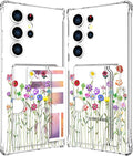 Compatible with Samsung Galaxy S24 Ultra Case Card Holder for Women Cute Design,Wallet Phone Cases Transparent Cool Kawaii Protective (Clear Flower Floral Bouquet)