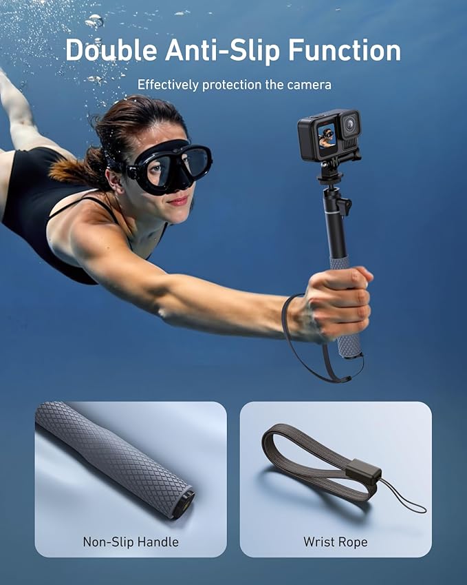 TELESIN 360°Waterproof Selfie Stick 25.75"w Hand Strap Underwater Dive Diving Extension Stick Pole Monopod for DJI OSMO 360 Action 6 5 Pro 4 Pocket 4 3 Xtra Muse GoPro Max 13 12 Insta360 X5 X4 Ace Pro