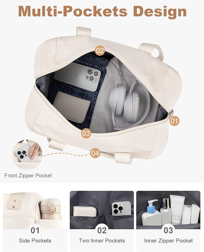 Pritent Travel Duffle Bag, Waterproof Weekender Overnight Hospital Bags for Women Men with Toiletry Bag Lightweight Carry on Personal Item Duffle Gym Bag for Travel, Airplanes, Sports