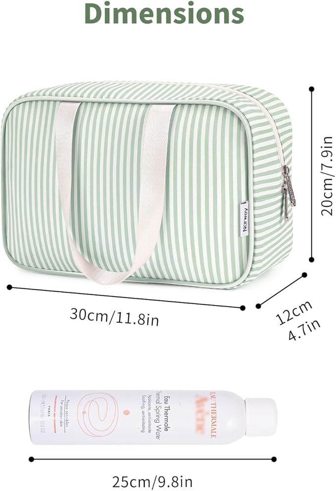 Full Size Toiletry Bag Women Large Cosmetic Bag Travel Makeup Bag Organizer Medicine Bag for Toiletries Essentials Accessories (Mint Green Stripe, Large)