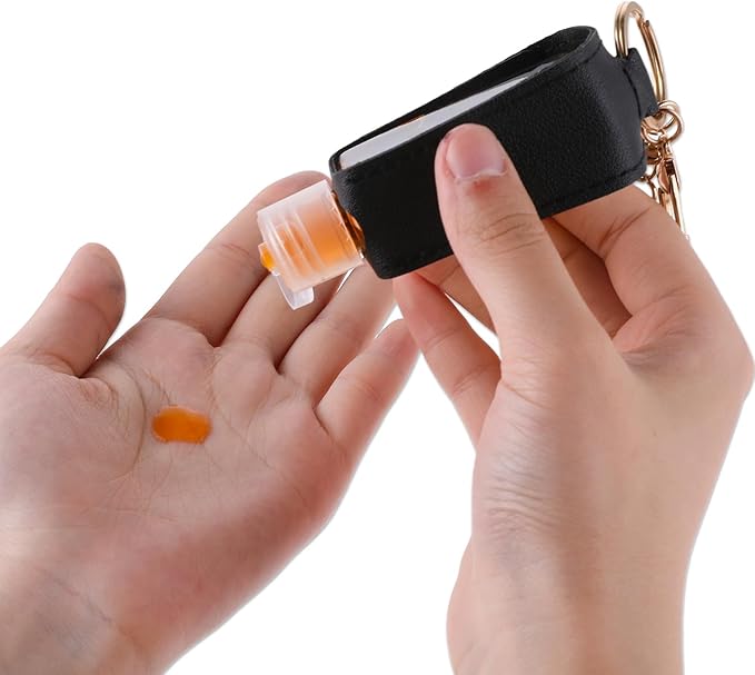 Molain 2 Pcs Hand Sanitizer Keychain 30ml Portable Leather Hand Sanitizer Holder Leakproof Empty Bottles Hand Sanitizer Travel Holder Bottle Refillable for Lotion Liquid Soap Shampoo(Brown,Black)