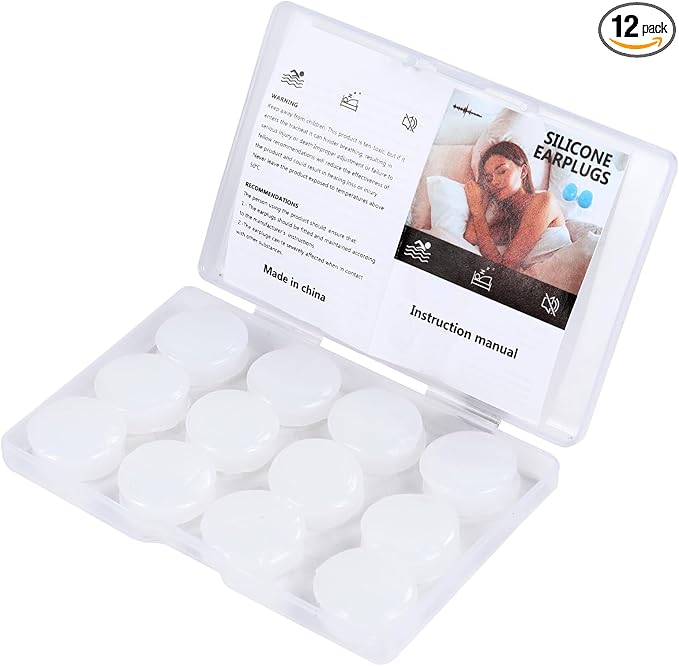 Soft Silicone Moldable Ear Plugs - 12 Pack Reusable, Noise Reduction for Sleeping, Snoring, Swimming, Study, Travel, Concerts - 32dB NRR, White