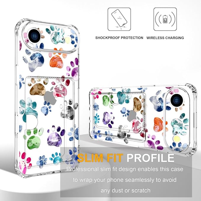 Compatible with iPhone 17 Air Case Card Holder for Women Cute Design,Wallet Phone Cases Transparent Cool Kawaii Protective (Clear Lovely Dogs Paws)