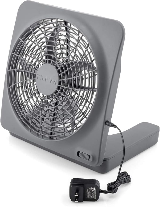 O2COOL Treva 10-Inch Portable Desktop Air Circulation Battery Fan, 2 Speed, Compact Folding & Tilt Design, with AC Adapter (Graphite)