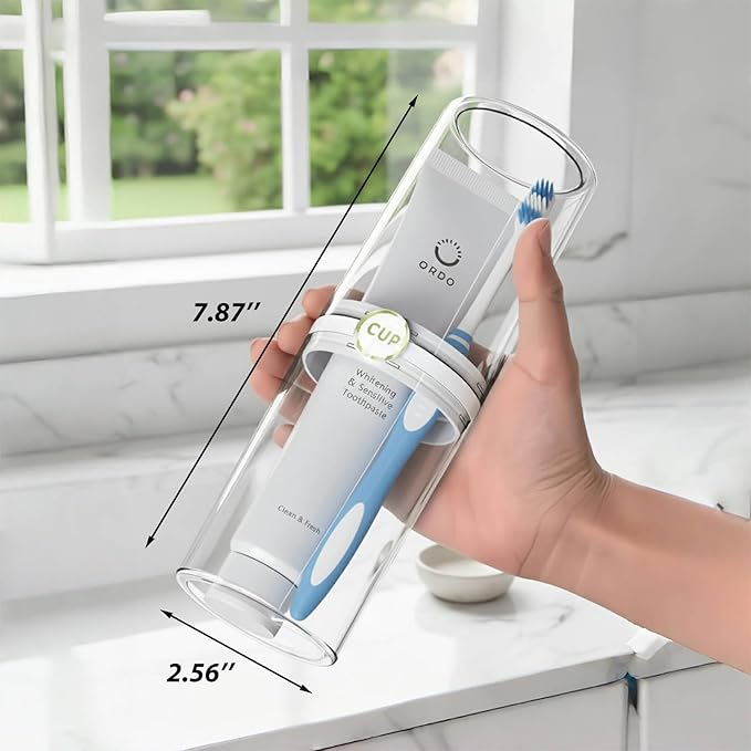 Toothbrush Travel Case, Travel Toothbrush Holder with Toothbrush Head Cover Cap for Travel, Business Trip, School, Camping, Home (Clear)