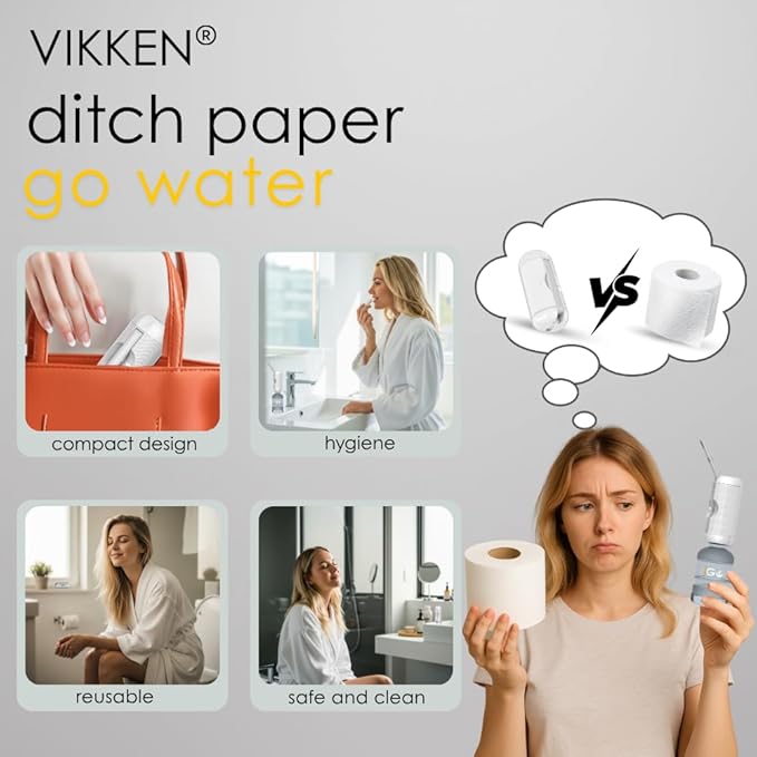 VIKKEN® Portable Travel Bidet USB-Type C Rechargeable Electric Mobile Handheld Ultra Strong Water Spray Personal Hygiene Self Care for Women & Men, iGo-X 250ml White