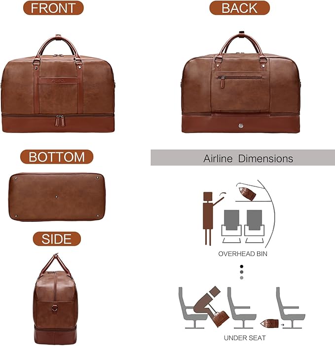 Large 4-in-1 Leather Duffle Bag for Travel Weekender Overnight Hospital Gym Bag for Men & Women, Carry On Airline Approved Personal Item Duffel Garment Bag Luggage with Shoe Compartment & Toiletry Bag