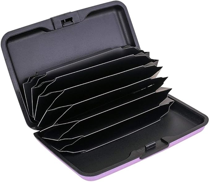 ELFISH RFID Blocking Credit Card Protector Aluminum ID Case Hard Shell Business Card Holders Metal Wallet for Men or Women (Purple)