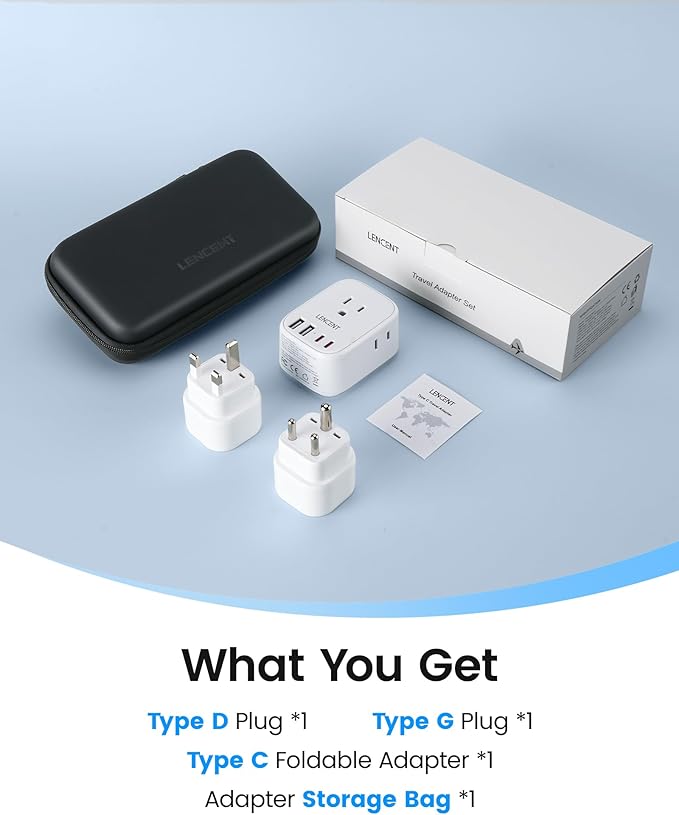 LENCENT Type C and Type D G Universal Travel Adapter Kit, International Power Plug Adapter for Europe UK Maldives Italy Ireland Scotland Dubai Singapore India Sri Lanka Tanzania Zanzibar Kuwait Nepal