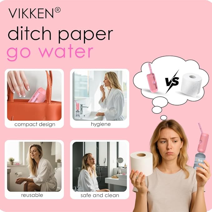 VIKKEN® Portable Travel Bidet USB-Type C Rechargeable Electric Mobile Handheld Ultra Strong Water Spray Personal Hygiene Self Care for Women & Men, iGo-X 250ml Pink