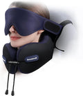 Travel Pillow, Neck Pillow Airplane with 3D Eye Mask & Seat Strap for Long Flight Sleep Road Trip, Dual-Density Supportive Foam, 360°Support Head, Neck & Chin Travel Essential Black & Purple