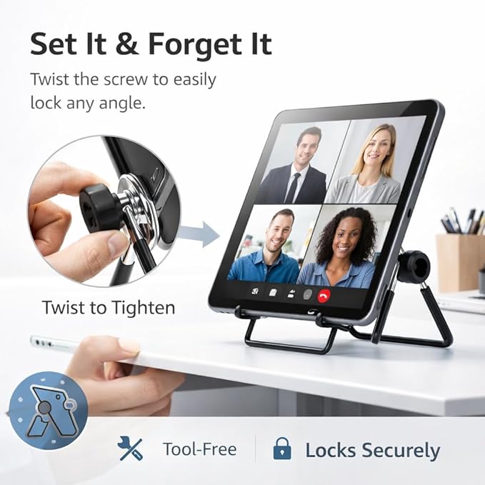 Mizi Adjustable Tablet Stand Holder – Foldable Non-Slip Desk Cradle for 9–12.9" Tablets, iPad, Samsung Galaxy Tab, Kindle Fire & More – Multi-Angle Display Stand for Tablets, Photos & Frames – Black