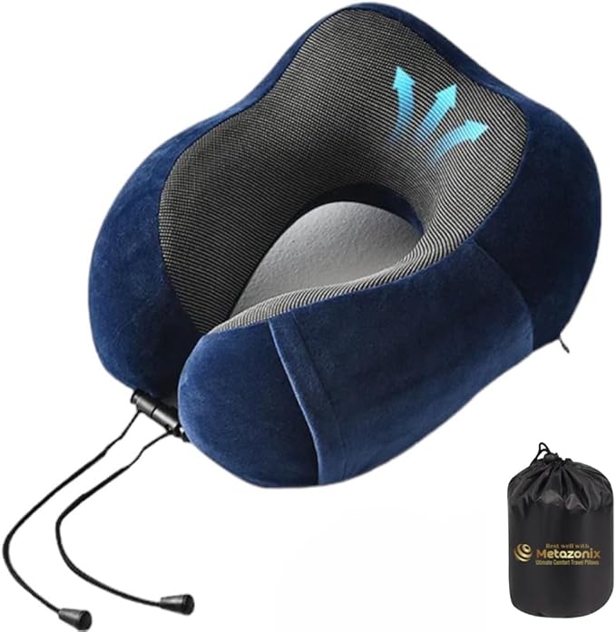 Travel Pillows for Airplane - Neck Pillow Airplane and Car Use - Soft Comfortable Memory Foam Travel Neck Pillow - Travel Essentials for Women and Men (Navy Blue)