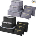12 Set Packing Cubes for Travel Luggage Packing Bags Reusable Waterproof Suitcase Organizer Bags Set with Shoe Bag and Toiletry Bag (Black+Grey)