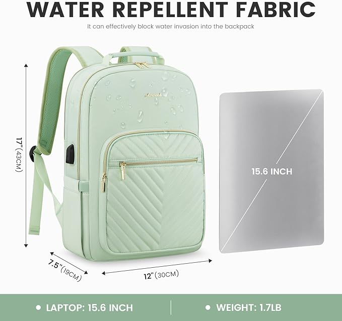 LOVEVOOK Laptop Backpack for Women 15.6 inch,Cute Womens Travel Backpack Purse,Professional Laptop Computer Bag,Waterproof Work Business College Teacher Bags Carry on Backpack with USB Port,Cyan Green