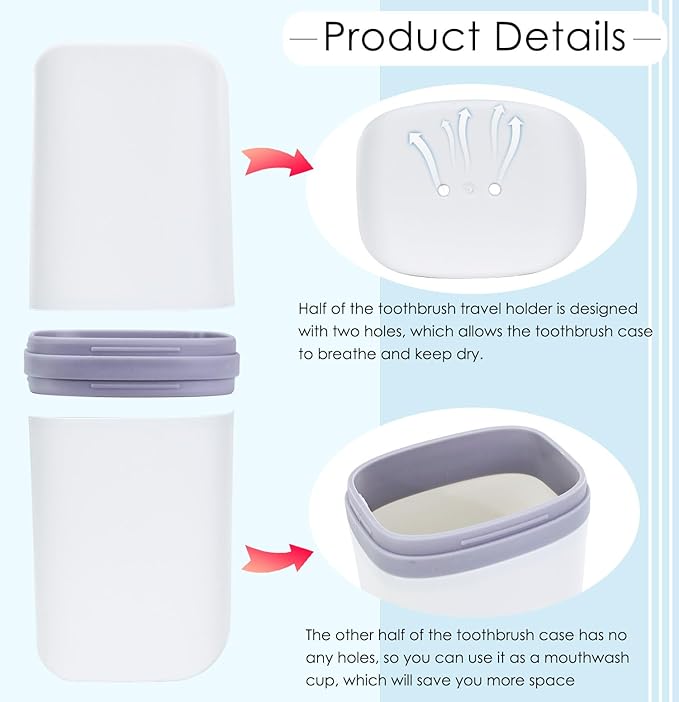 SietDESEO Toothbrush Travel Case Portable Travel Toothbrush Holder Toothbrush and Toothpaste Travel Case for Camping Business School Trip Home Toothbrush Travel Containers(White)