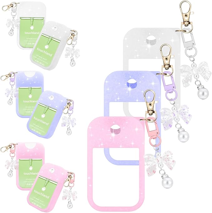 Silicone Case Compatible with Touchland Hand Sanitizer Spray Mist 1 oz with Bow Keychain