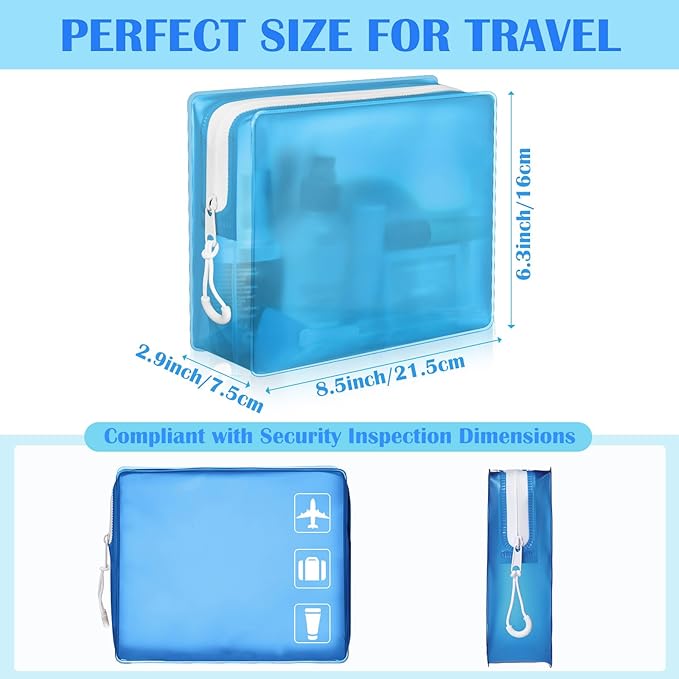 4 Pack TSA Approved Travel Toiletry Bags Frosted Translucent Leak-proof Cosmetic Makeup Bags for Women Men Travel Organizer Airport Security(Blue,8.5 x 6.3 x 2.9 Inch)