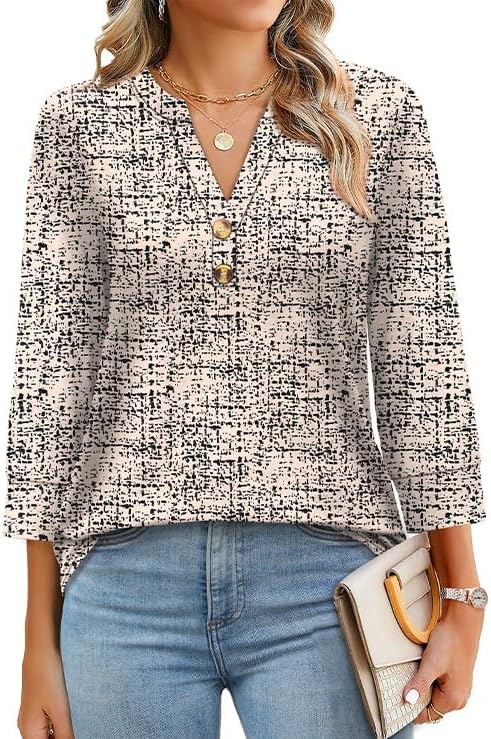 OFEEFAN Womens Tops 3/4 Sleeve Henley Shirts for Women Summer Outfits Fashion Clothing