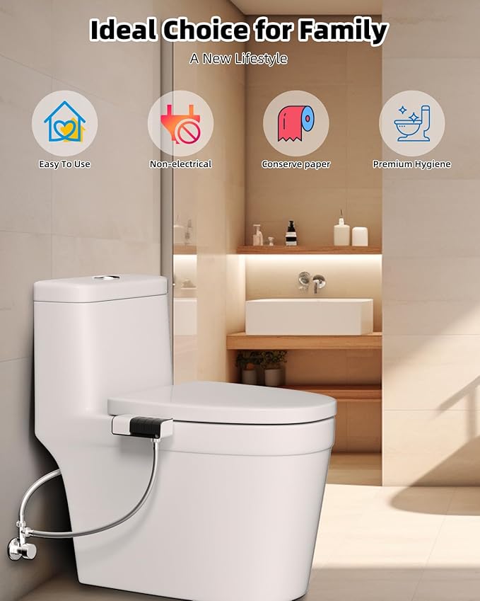 Hibbent Bidet Attachment for Toilet, Non-Electric Dual Nozzle for Frontal & Rear Wash, Adjustable Water Pressure Control, Fresh Water Bidet Toilet Seat, Self Cleaning Water Sprayer, Dark Black