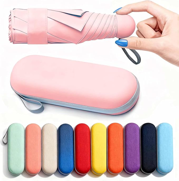 MRTLLOA Travel Essentials Mini Umbrella with Case for Purse - Small Compact & Lightweight, UV Sun Protection, Manual Open/Close for Pocket Umbrella(Women/Men/Kids)