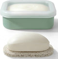 AIMAIMAIMAI Compact Leakproof Travel Soap Case, Silicone Travel Soap Bar Container, Portable Soap Box with Drainage Layer for Camping, Gym (Light Green)
