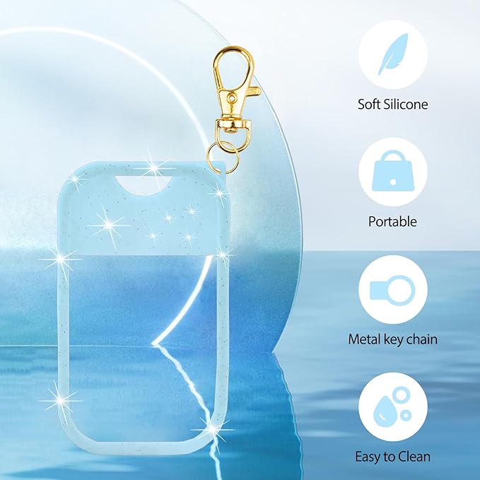TERPINK Silicone Case Compatible with Touchland Hand Sanitizer Spray, Protective Case with Keychain for 1 fl oz, Hand Sanitizer Spray Accessory (Glitter Sequin Blue)