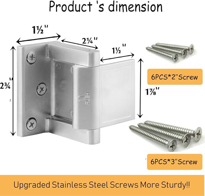 Home Security Door Lock,2 Pack Child Proof Door Reinforcement Lock with Upgraded Stainless Steel Screws for Inward Swinging Door,Privacy Door Latch Defend Home and Hotels