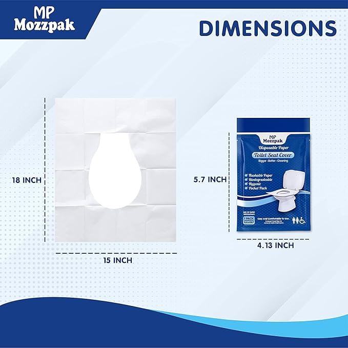 MP MOZZPAK Toilet Seat Covers Disposable - 10 Packs(100 Pcs) - XL Flushable Disposable Toilet Seat Cover for Kids Potty Training, Adults - 100% Biodegradable - Travel Accessories for Airplane, Camping