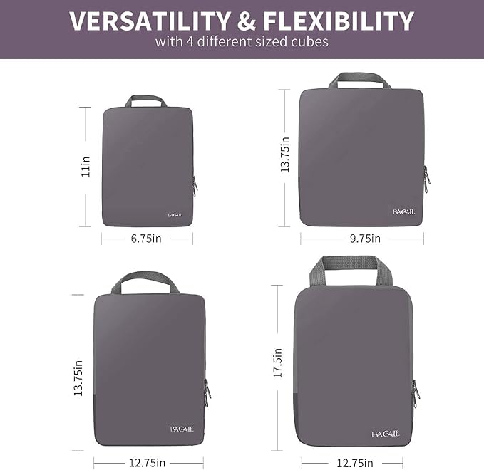 BAGAIL 4 Set/6 Set/8 Set Compression Packing Cubes Travel Accessories Expandable Packing Organizers (Cloth Pattern, 4-Dark Greyish)