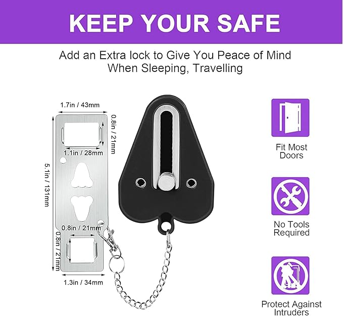 Portable Door Lock Home Security Door Locker Travel Locks for Additional Safety and Privacy Perfect for Apartment Hotel Home College 2 Pack