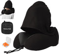 Travel Neck Pillow with 100% Light-Blocking Hood – Ergonomic Memory Foam Support Pillow for Airplane, Long Flights, Road Trips, Office and Car, Full Head and Neck Support with Skin-Friendly Cover