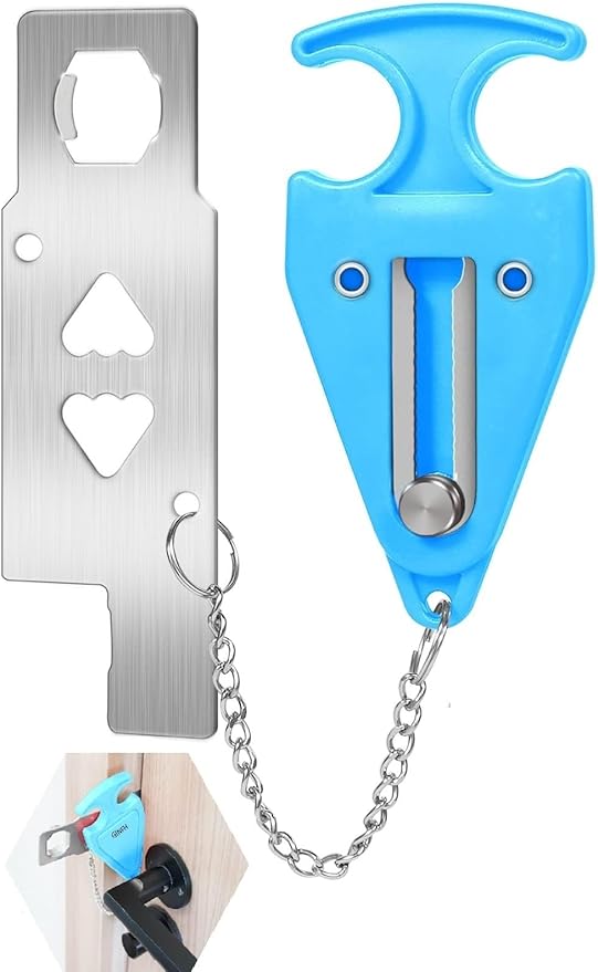 Portable Door Lock for Travel Door Lock Hotel Room Security Devices Apartment Jammer Additional Safety for Traveling Home College upgrade (Blue combination)
