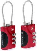 Brookstone Cable Lock - 2 Pack TSA-Approved 3-Digit Keyless Luggage Travel Lock - Resettable Combination Wire Padlock, Red