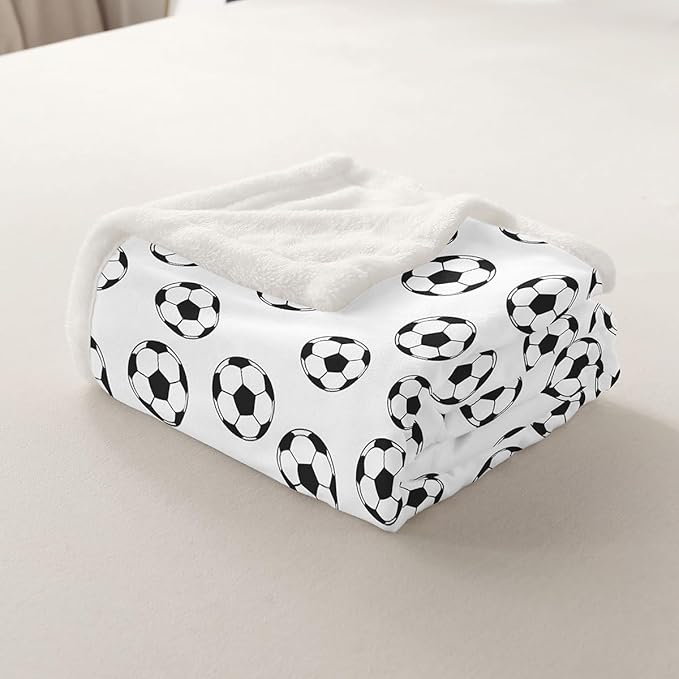 Soccer Kids Throw Blanket,Ball Sports Games Competition Bed Blanket for Girls Boys Adults,American Football Cartoon Fleece Blanket,Black White Unique Fuzzy Blanket,Baby Size (30 x 39 Inches)