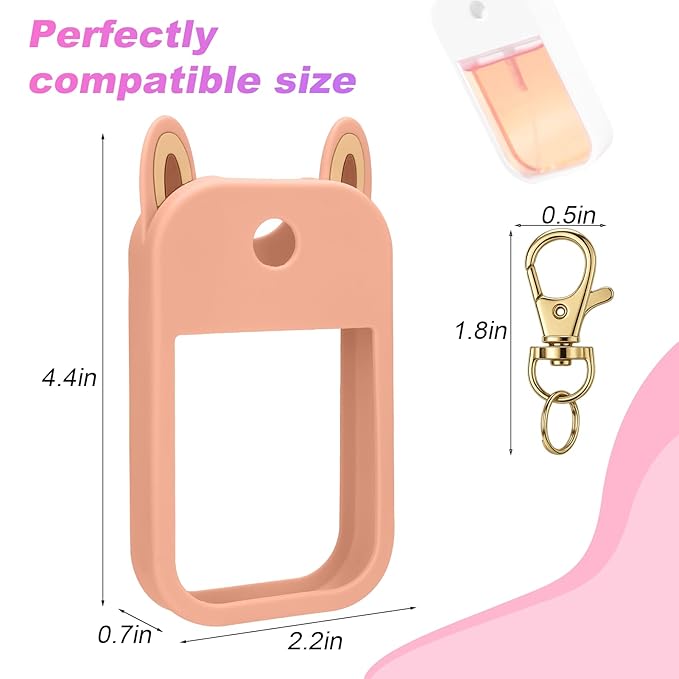 AIERSA Hand Sanitizer Spray Case Compatible with Touchland,Rabbit Ears Design Silicone Hand Sanitizer Case Holder with Keychain for Touch Land Mist Case 1FL. OZ (Blush Beige)