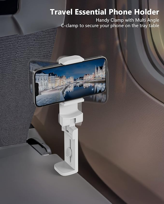 MiiKARE Airplane Travel Essentials Phone Holder, Universal Handsfree Phone Mount for Flying with 360 Degree Rotation, Accessory for Airplane, Travel Must Haves Phone Stand for Desk, Black&White