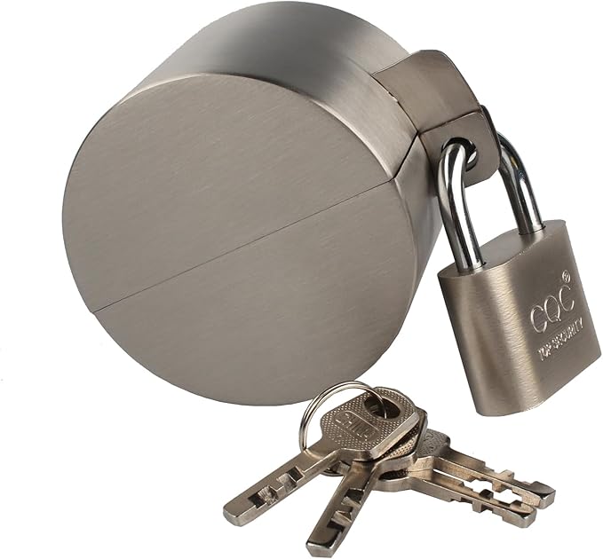 Door Knob Lockout Device with Padlock, Metallic Stainless Steel Locking Cover to Disable Doorknob, Prevents Turning of Door Knob and Access to Keyhole, Prevents Operating The Knob