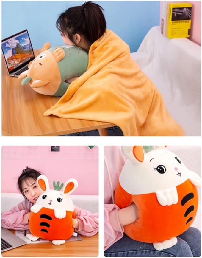YUDONG Kids Stuffed Animal Travel Blanket and Pillow Set, Adorable 3 in 1 Multifunctional Fruit Plush Pillow with Hand Warmer Design, Perfect for Travel, Camping, Car, Home and Office (Yellow)