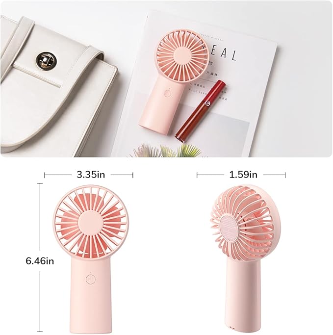 JISULIFE Handheld Fan, 4000mAh Portable Small and Personal USB Rechargeable Pocket [4-16H Working Time] Battery Operated Hand Fan with 3 Speeds for Outdoor/Travel, Summer Gift for Women Men-Pink
