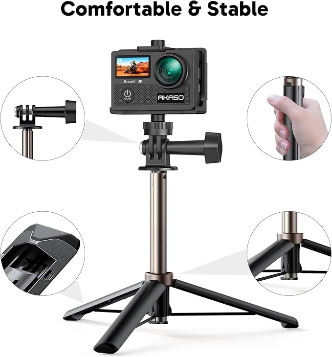 AKASO Brave 4 Action Camera with Selfie Stick Tripod and Carrying Case Bundle - 4K30 20MP Ultra Hd EIS 131ft Underwater Camera 5xZoom Dual Screen with Helmet and Bicycle Accessories Kit