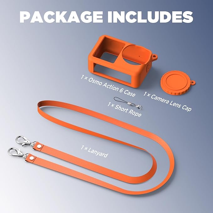 Case for DJI Osmo Action 6 with Lanyard, Soft Silicone Non-Slip Anti-Drop Wear-Proof and Washable Action Camera Protector Case Compatible with DJI Osmo Action 6 Accessories (Orange)