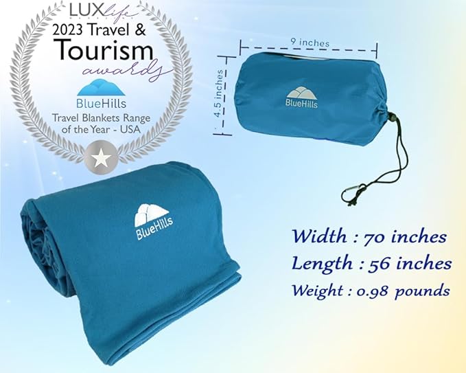 BlueHills 2 Pack Ultra Compact Travel Blanket Pillows Set of Two Lightweight Airplane Traveling Essentials Flight Throws Compact Large Plane – Gray and Peacock Teal