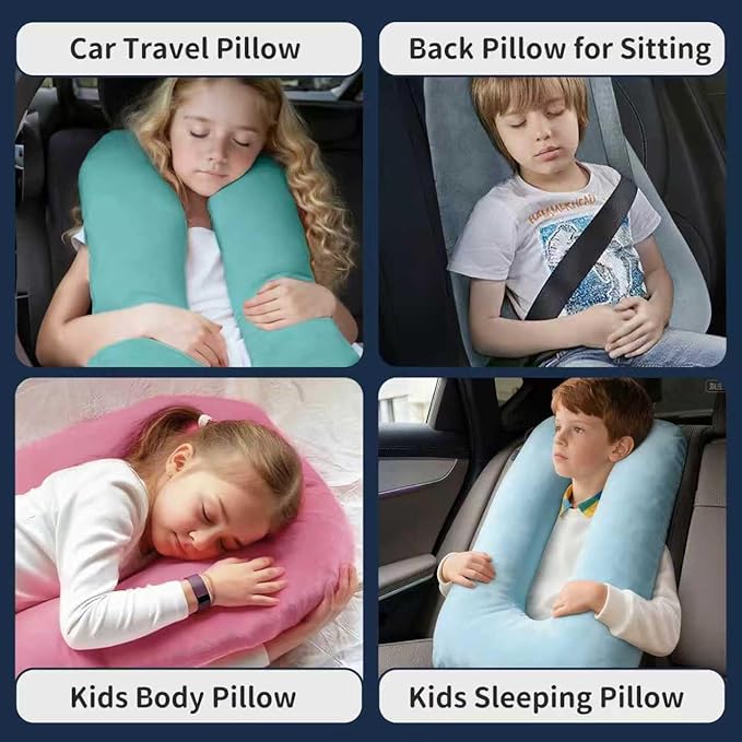 Car Pillow for Kids,Car Pillow for Sleeping, Travel Pillow for Kids with Adjustable Strap – Road Trip Pillow for Kid and Adults, Head and Neck Support, Car Travel Essentials, Blue