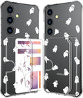 Compatible with Samsung Galaxy S24 / S25 Case Card Holder for Women Cute Design,Wallet Phone Cases Transparent Cool Kawaii Protective (Clear Ghosts Halloween Hallowmas)