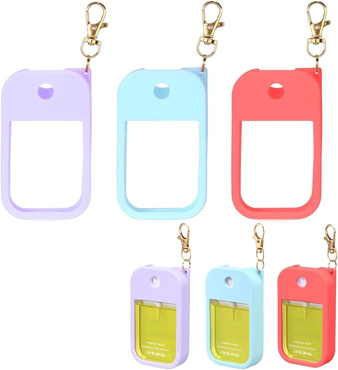 Hand Sanitizer Spray Case Compatible with Touchland Power Mist 1 oz – Silicone Case with Keychain for Touch Land Mist 1 fl oz（30 ml）, Hand Sanitizer Accessory for 1 fl oz (Purple+Blue+Red, 3 Pack)