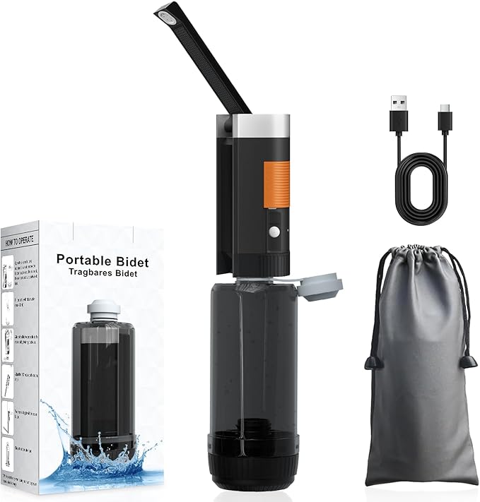 SoulBay Electric Portable Bidet for Travel, 400ml Rechargeable Handheld Toilet Sprayer with Adjustable High Pressure, Waterproof Personal Hygiene Peri Bottle for Postpartum, Camping & Office