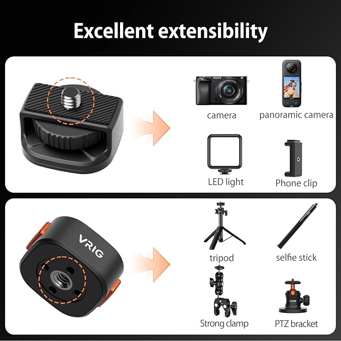 VRIG Claw Mini Quick Release Plate Tripod QR Camera Mount Adapter, Quick Setup Kit with 1/4'' Screw