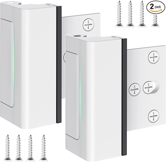 2 Pack Home Security Door Lock, Childproof Door Reinforcement Lock with 3 Inch Stop Withstand 800 lbs, Door Safety Locks for Front Door, Night Kids Safety Flip Lock to Defend Your Home, White